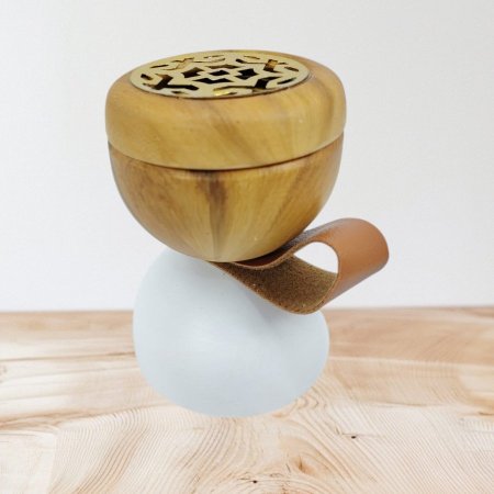 مبخرة حجر وخشب مع إطار جلد & علبة شفاف