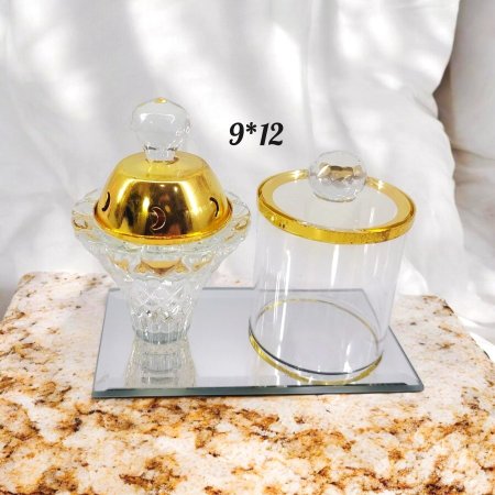 مبخرة كريستال غطاء نحاس مع علبة حلو (9*12)سم