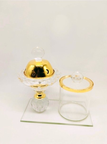 مبخرة كريستال غطاء نحاس مع علبة حلو(11*11)سم